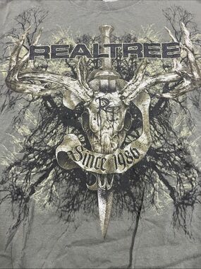Realtree Olive Green Short-Sleeve Tee Skull & Antlers Graphic xl delta z18